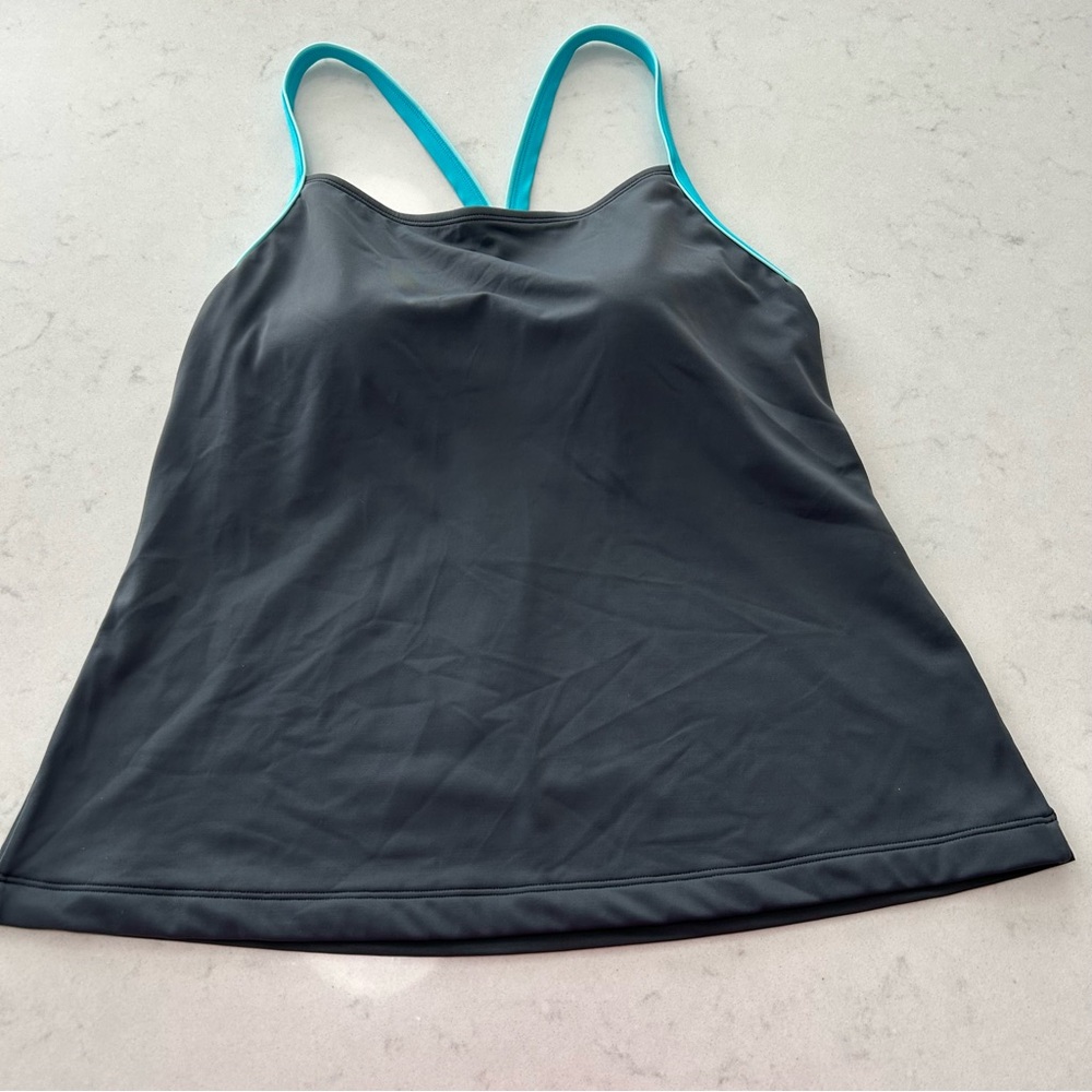 L.L. Bean Grey and Teal Swim Tankini Top